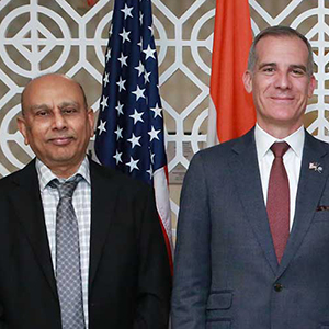 Sri Nadadur, Ph.D., and U.S. Ambassador Eric Garcetti